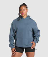 Embroidered Logo Oversized Hoodie Cargo Blue