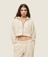 everywear Cropped Zip Hoodie Oat White