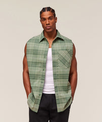 Check Sleeveless Shirt Natural Sage Green