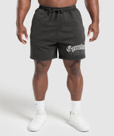 Distressed Graphic 7" Shorts Black Acid Wash