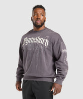 Distressed Graphic Crew Brushed Purple Acid Wash