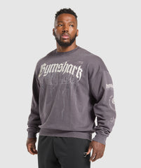 Distressed Graphic Crew Brushed Purple Acid Wash