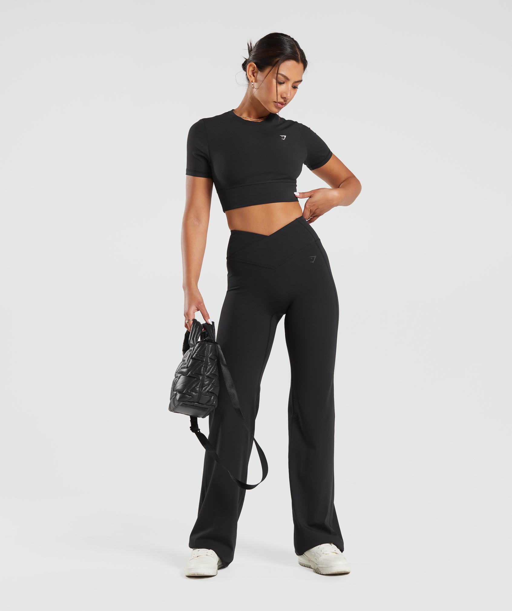 Crossover Flared Leggings Black