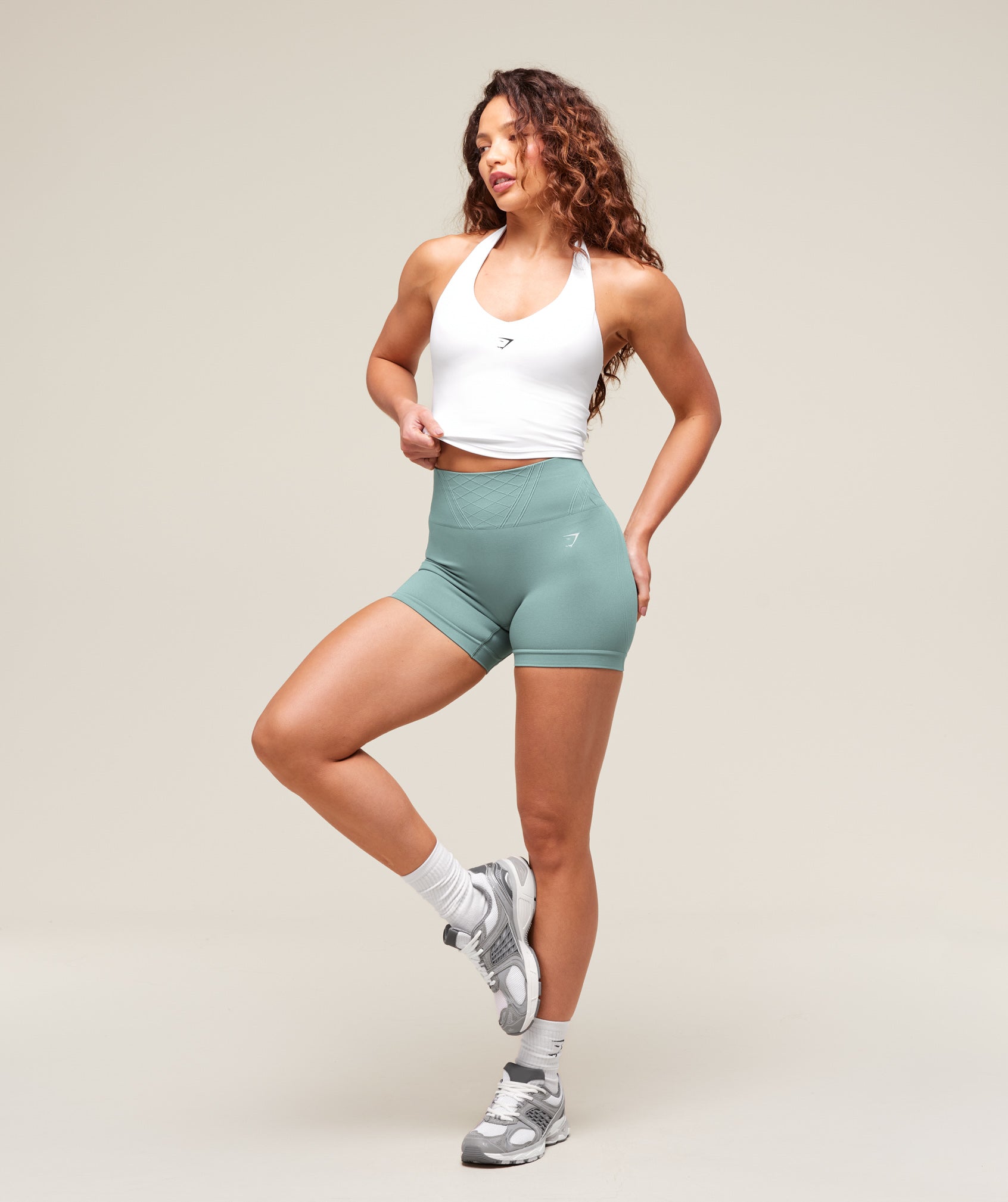 Halter Neck Cami with Shelf White