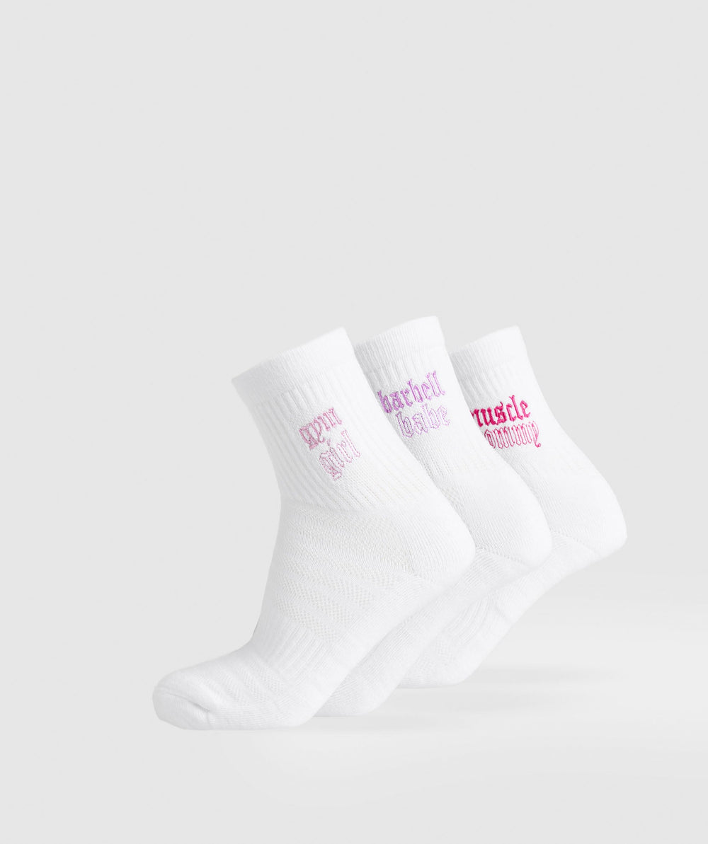 Gym Babes Midi Sock 3pk White/Sour Pink/Active Purple/Winning Pink