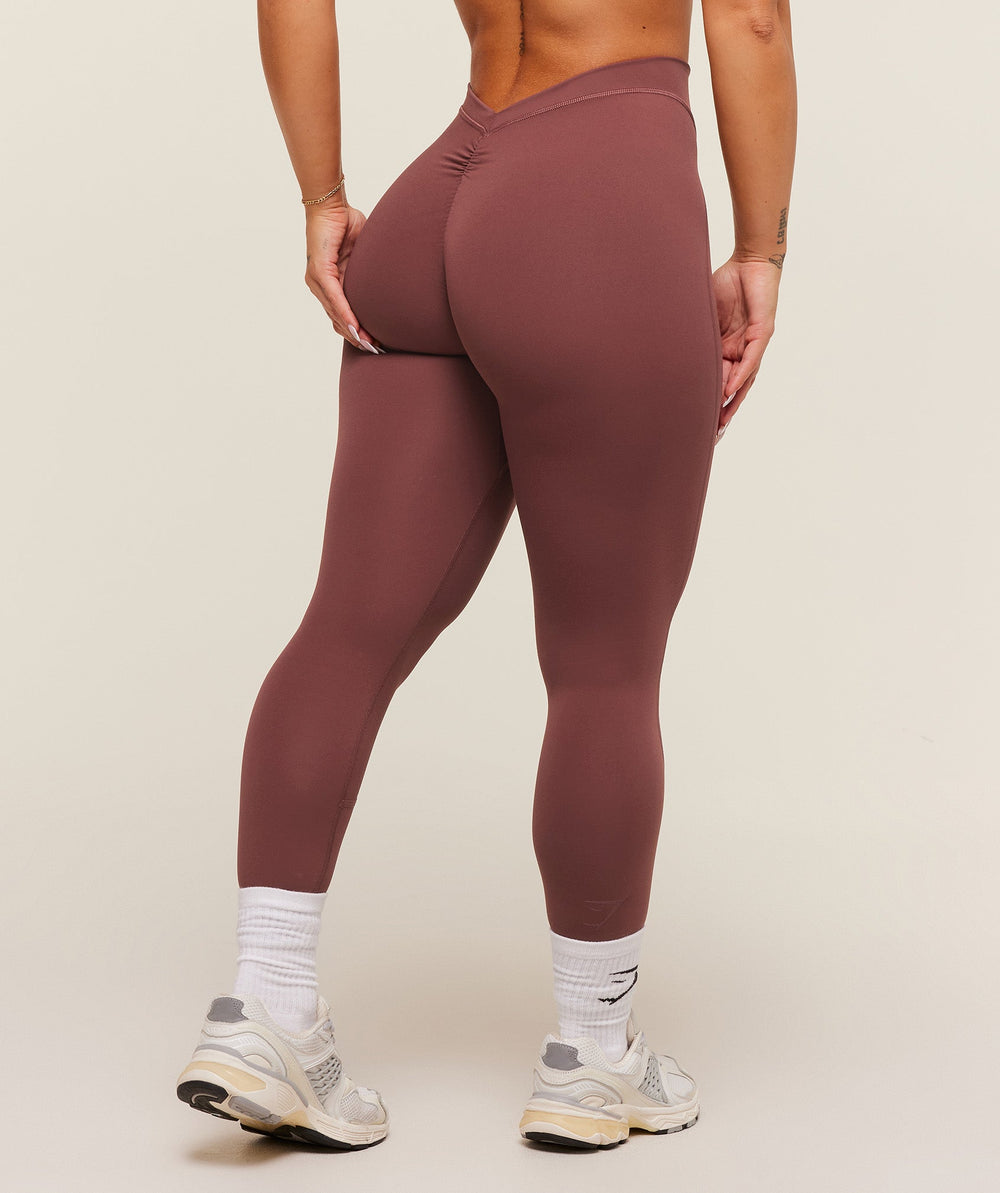 Lifting Dipped Waistband Leggings Burgundy Brown