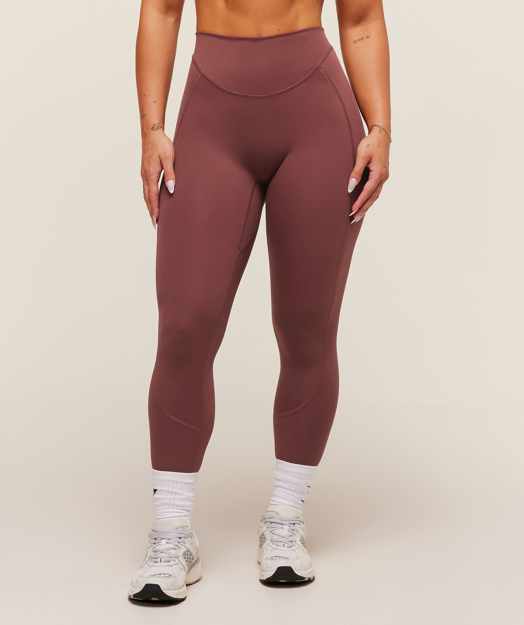 Lifting Dipped Waistband Leggings Burgundy Brown