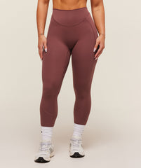 Lifting Dipped Waistband Leggings Burgundy Brown