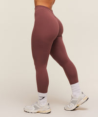 Lifting Dipped Waistband Leggings Burgundy Brown