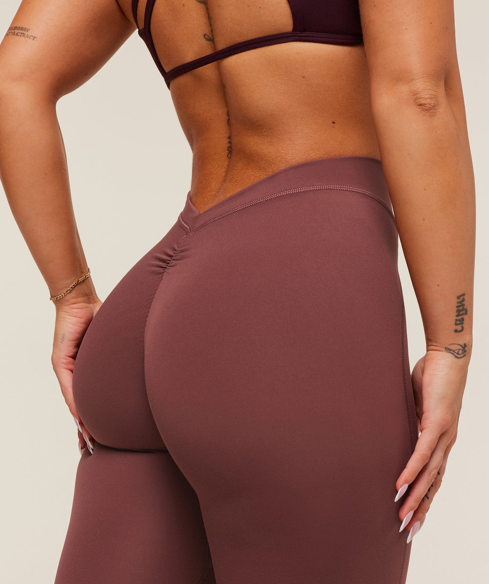 Lifting Dipped Waistband Leggings Burgundy Brown