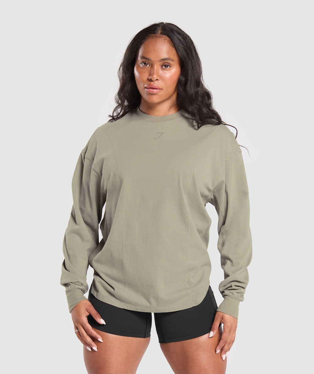 Power Oversized Long Sleeve Top Linen Brown