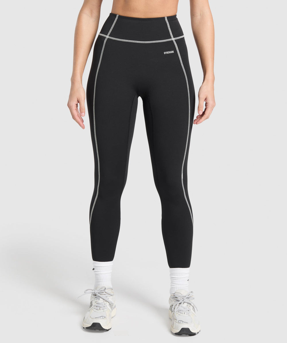 Retro Contrast Stitch Leggings Black/Light Grey