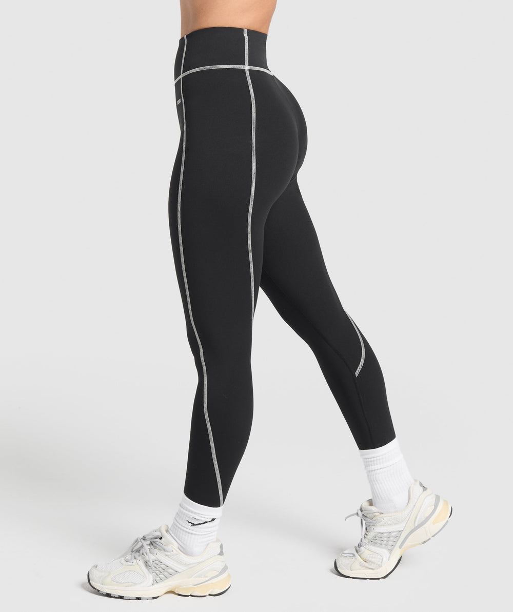 Retro Contrast Stitch Leggings Black/Light Grey