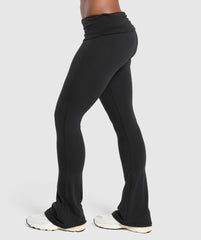 Foldover Flared Leggings Black