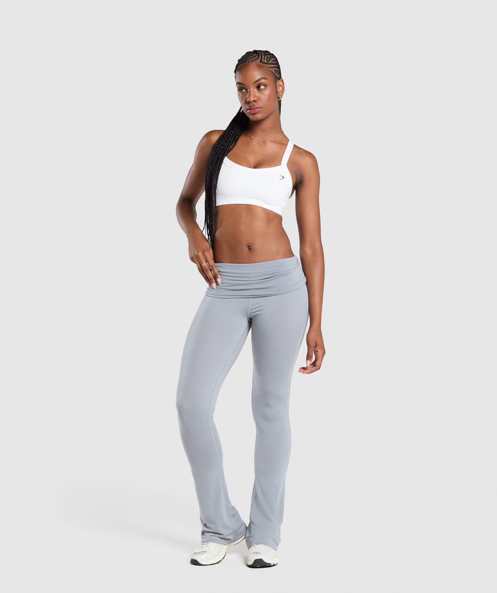 Foldover Flared Leggings Denim Grey