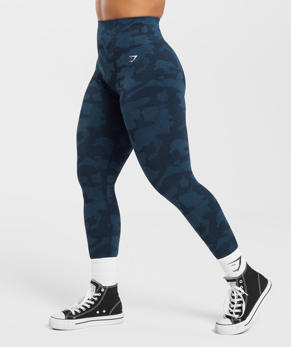 Adapt Camo Seamless Ribbed Leggings Midnight Blue/Ash Blue
