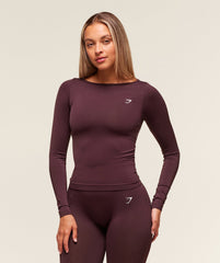 Everyday Seamless Wide Neck Long Sleeve Top Cherry Purple