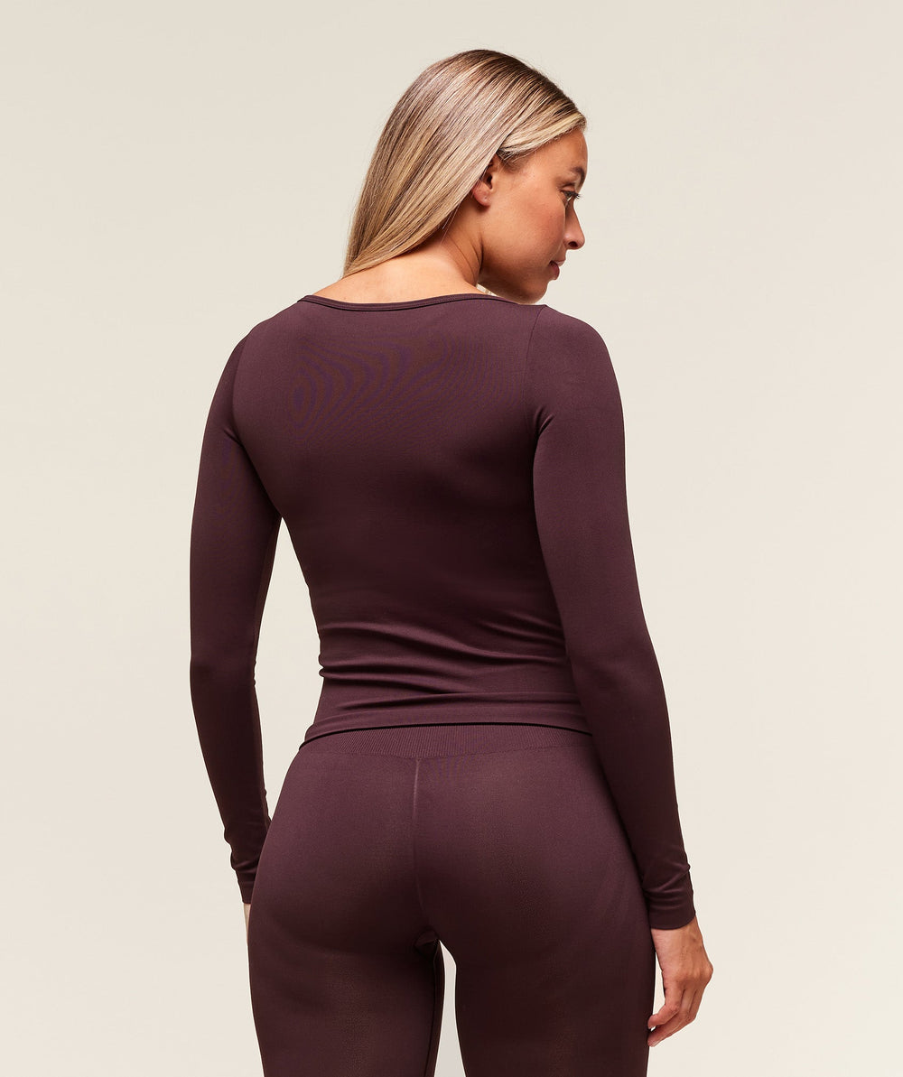 Everyday Seamless Wide Neck Long Sleeve Top Cherry Purple