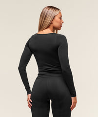Everyday Seamless Wide Neck Long Sleeve Top Black