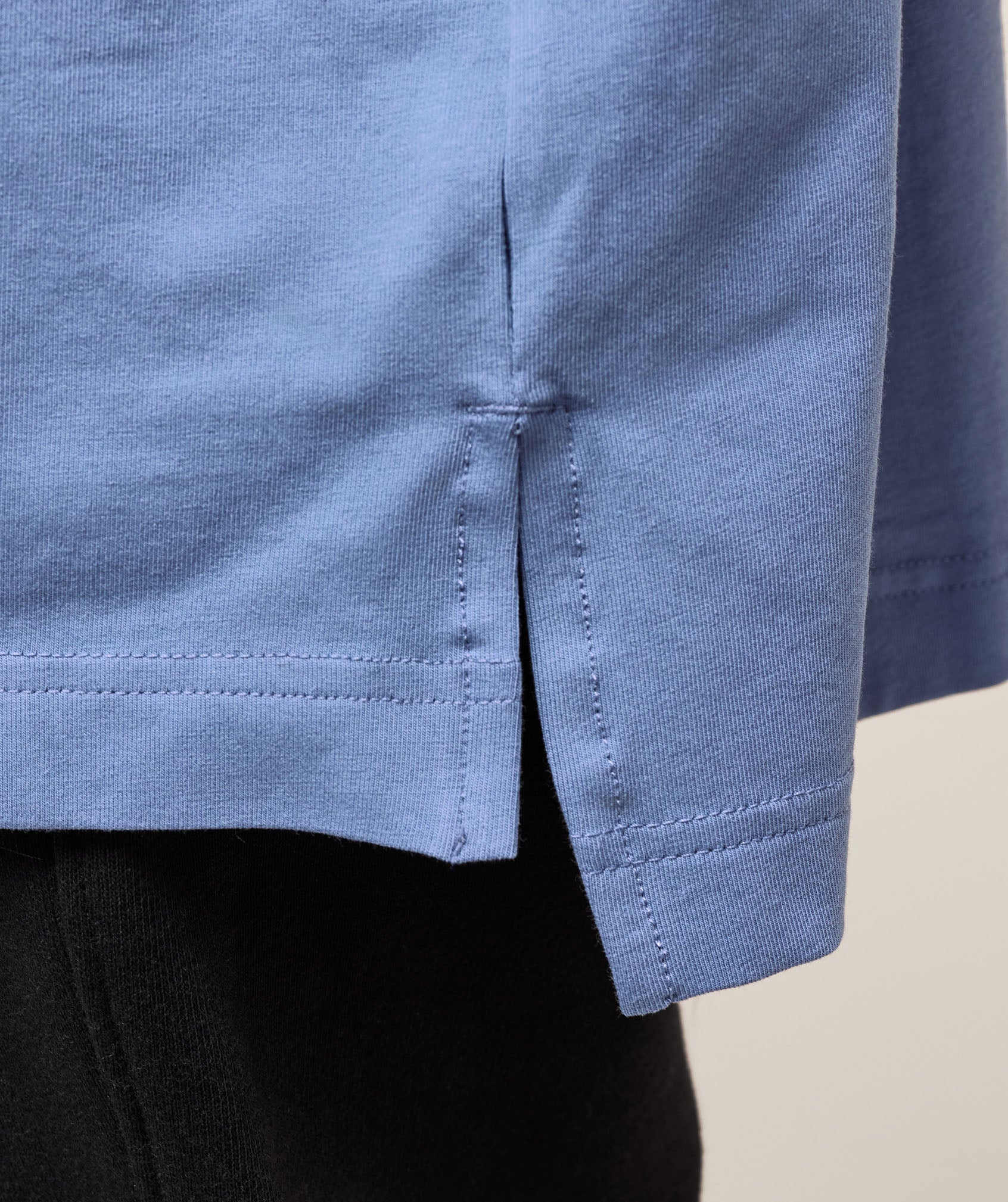 Covered Longline Cotton Long Sleeve Top Worn Blue
