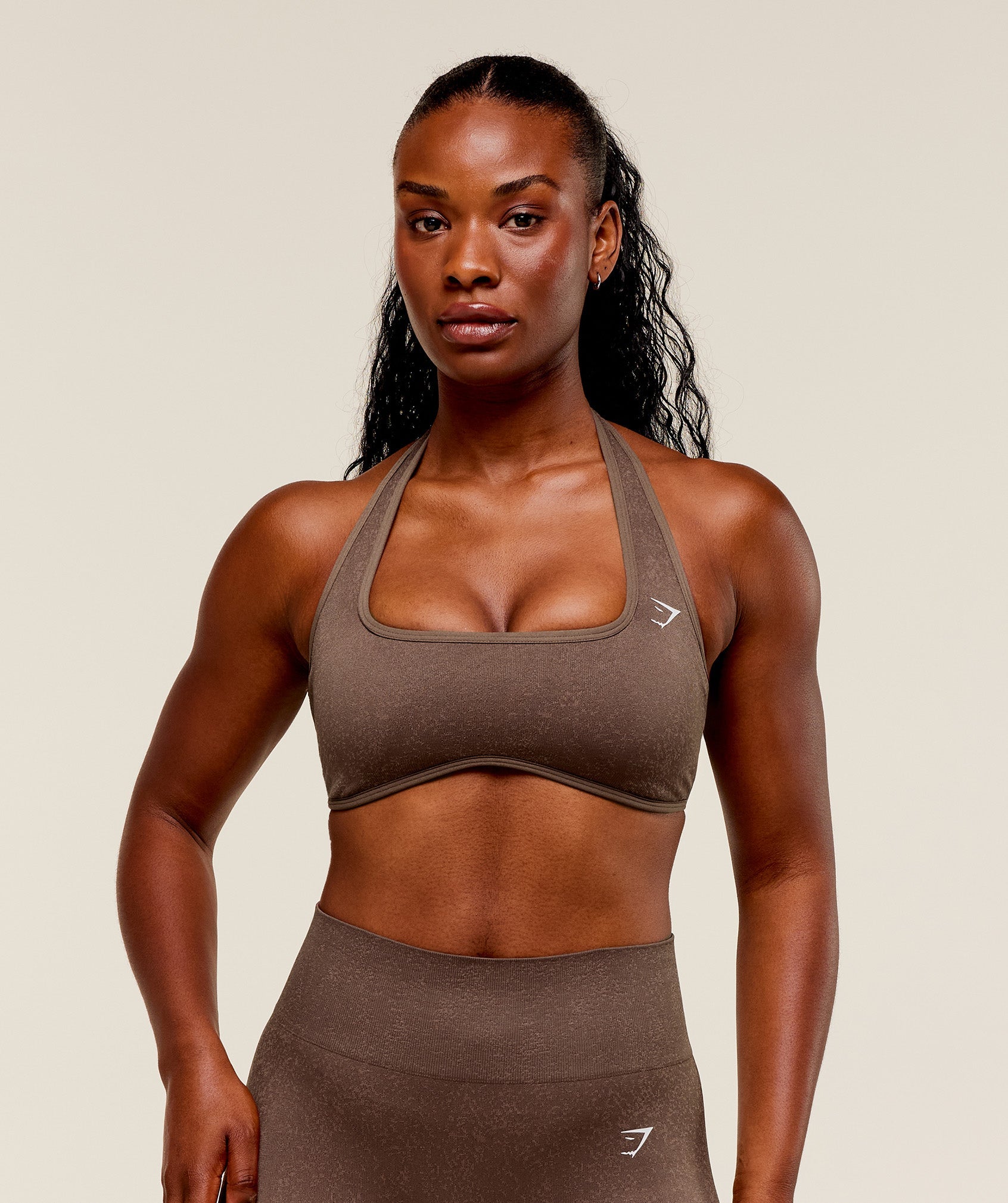 Adapt Fleck x Whitney Halterneck Sports Bra Soft Brown/Chestnut Pink