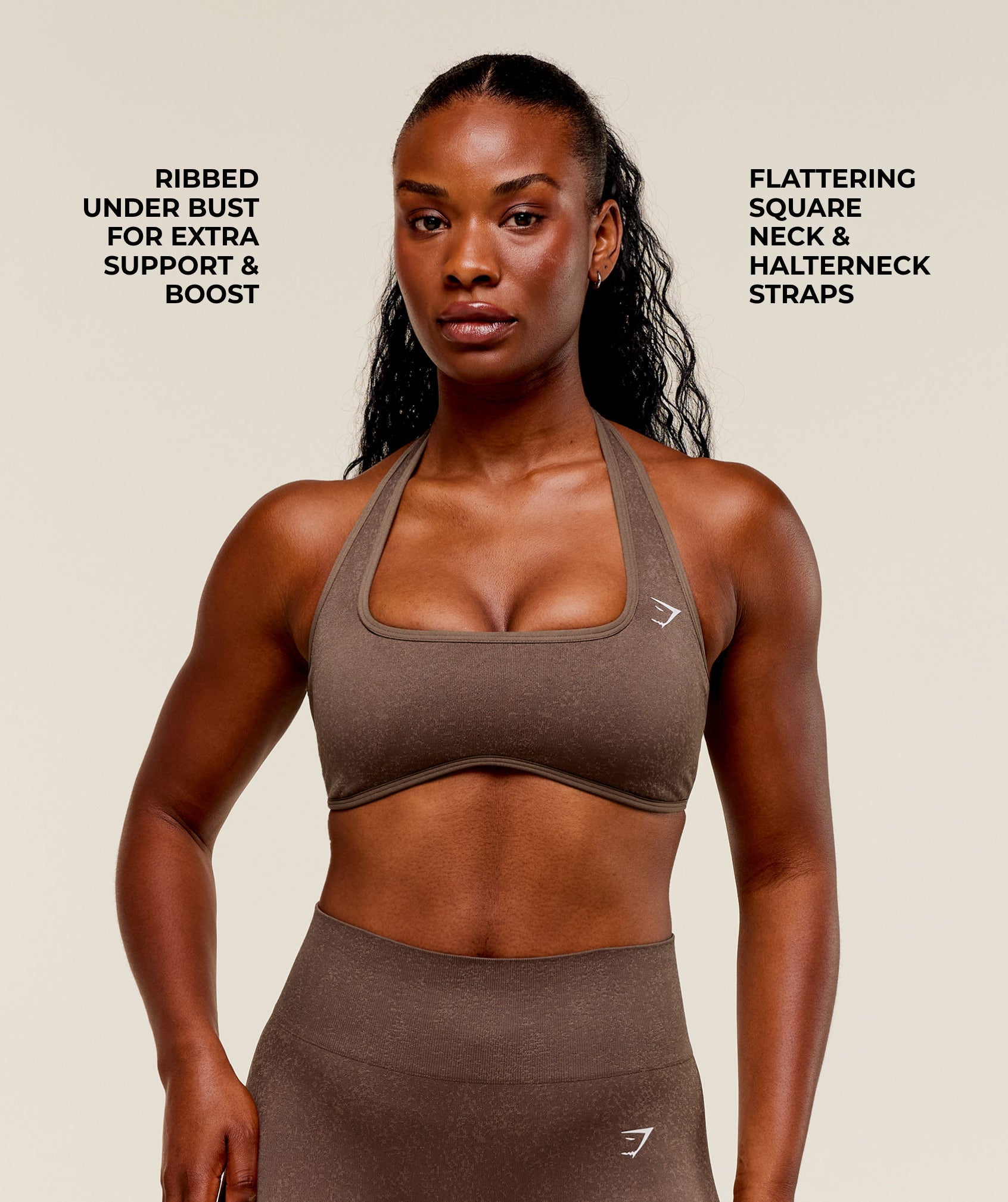 Adapt Fleck x Whitney Halterneck Sports Bra Soft Brown/Chestnut Pink