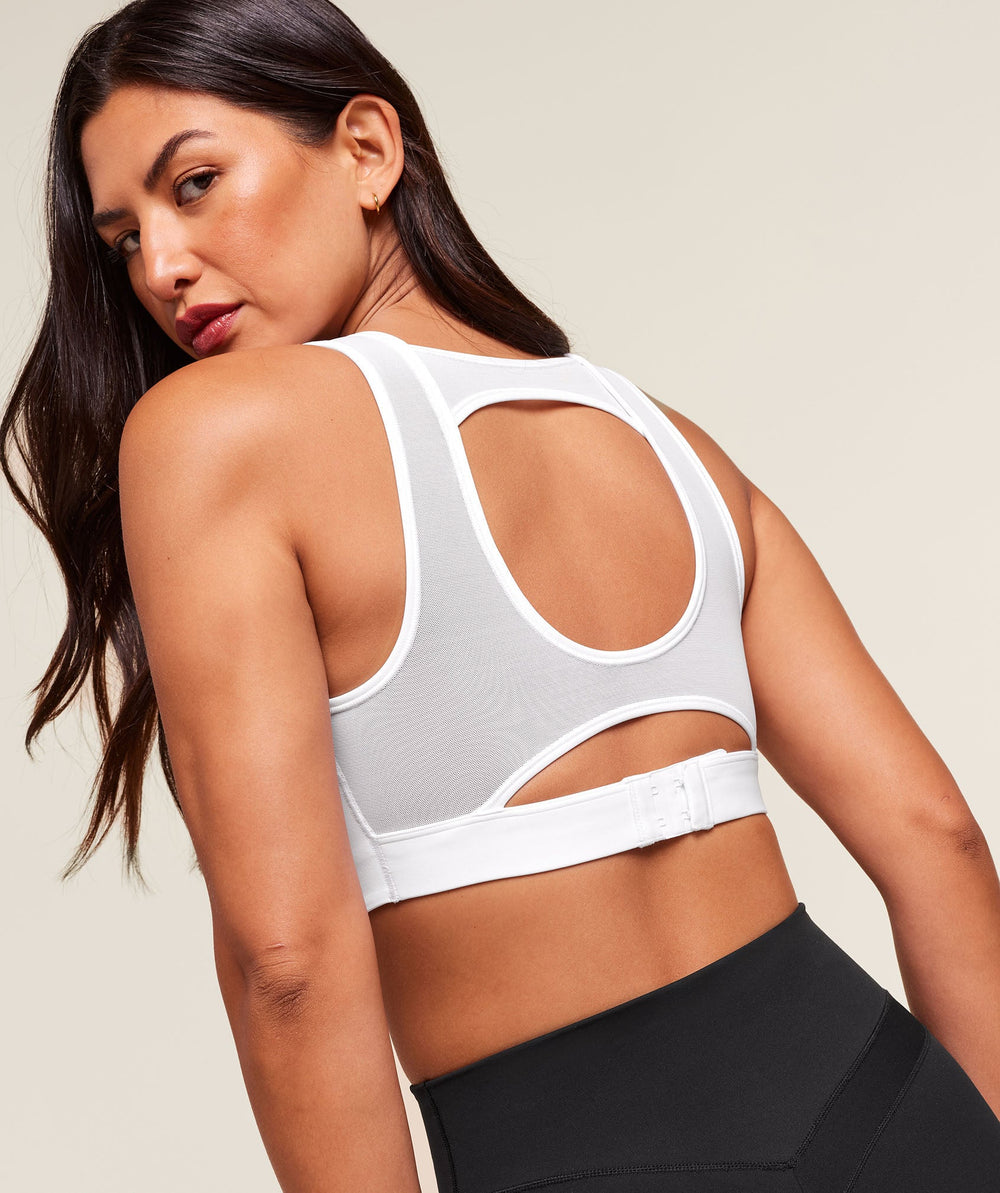 Mesh Back Sports Bra White