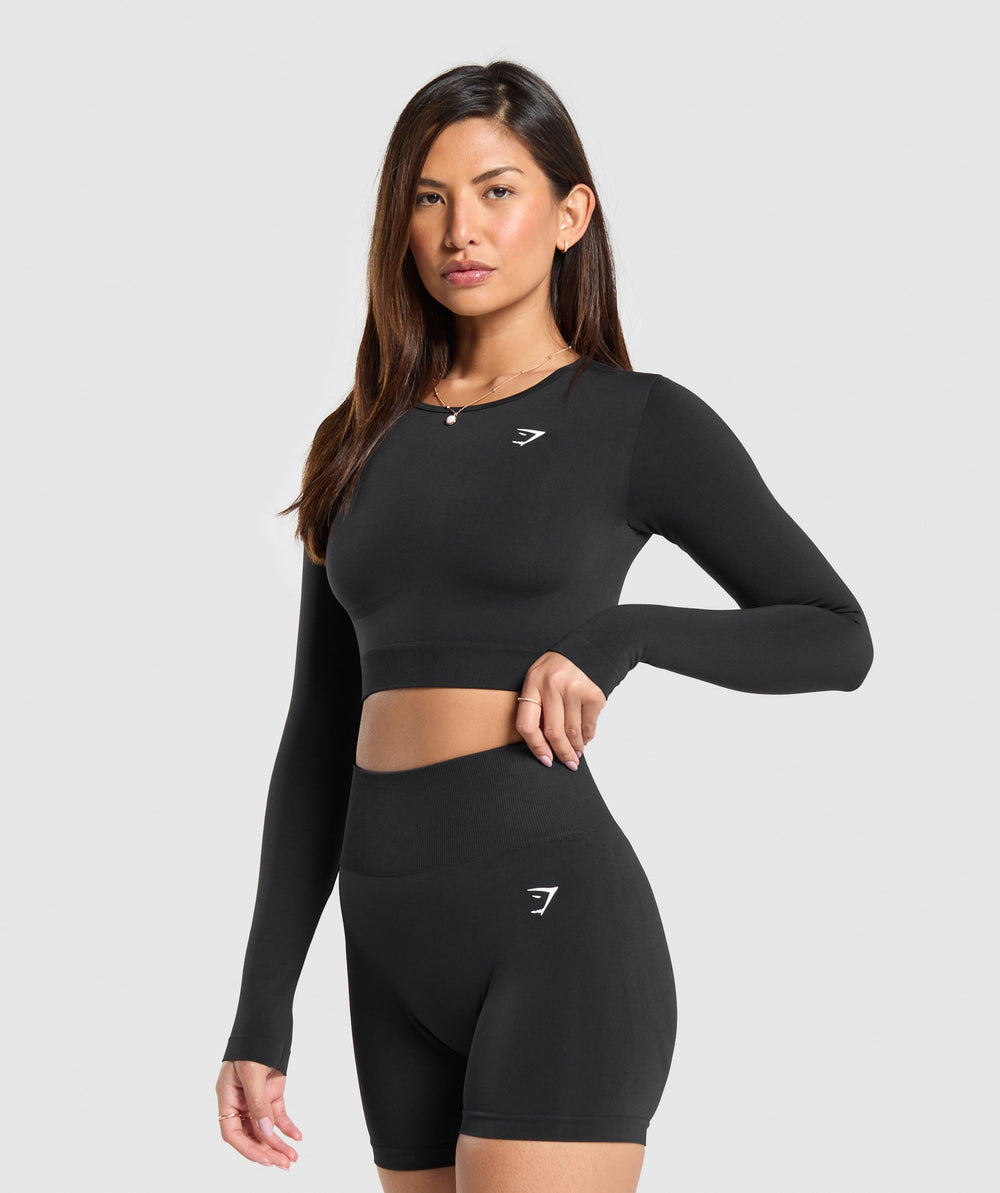 Everyday Seamless Long Sleeve Crop Top Black