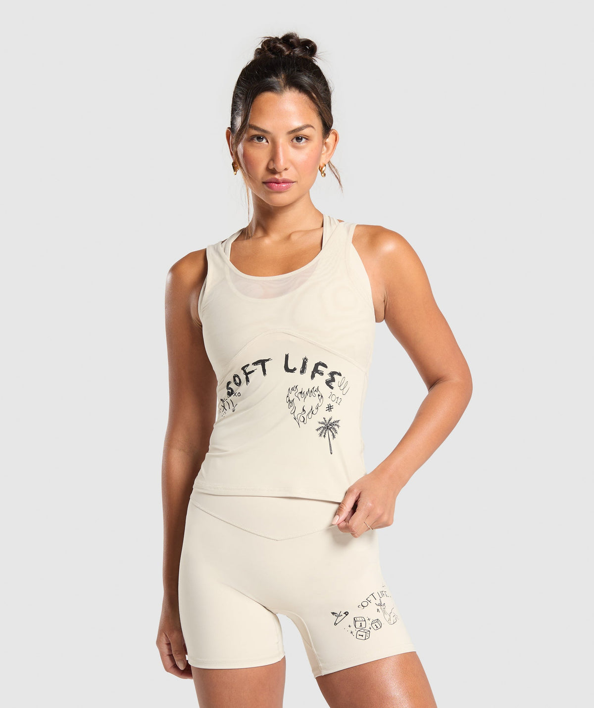 Elevate Tattoo Graphic Tank With Shelf Cream Beige