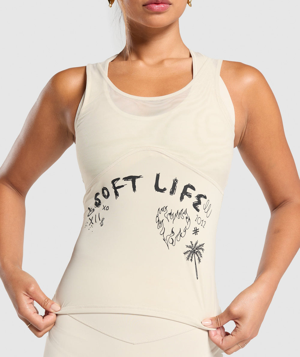 Elevate Tattoo Graphic Tank With Shelf Cream Beige