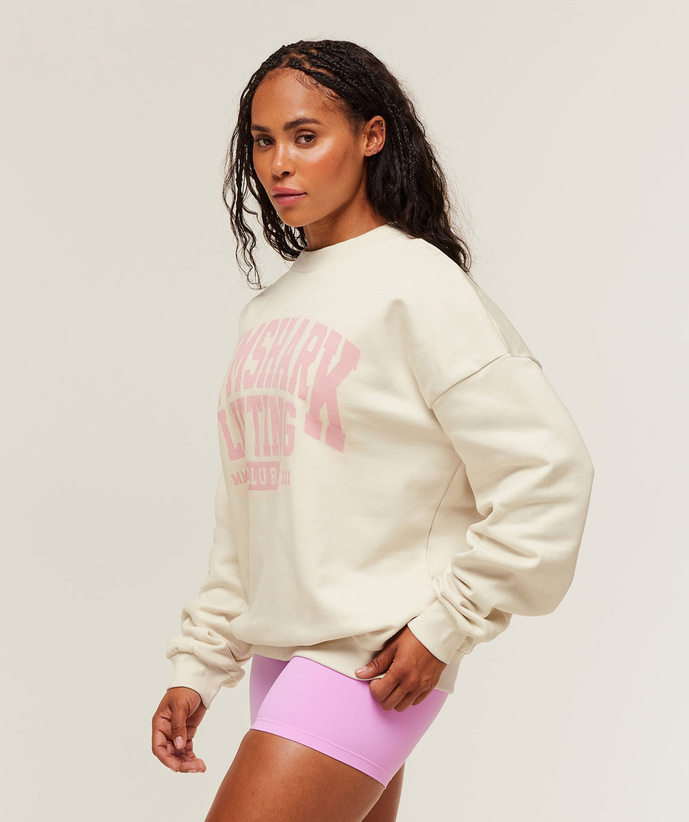 Lifting Club Graphic Oversized Crew Neck Oat White