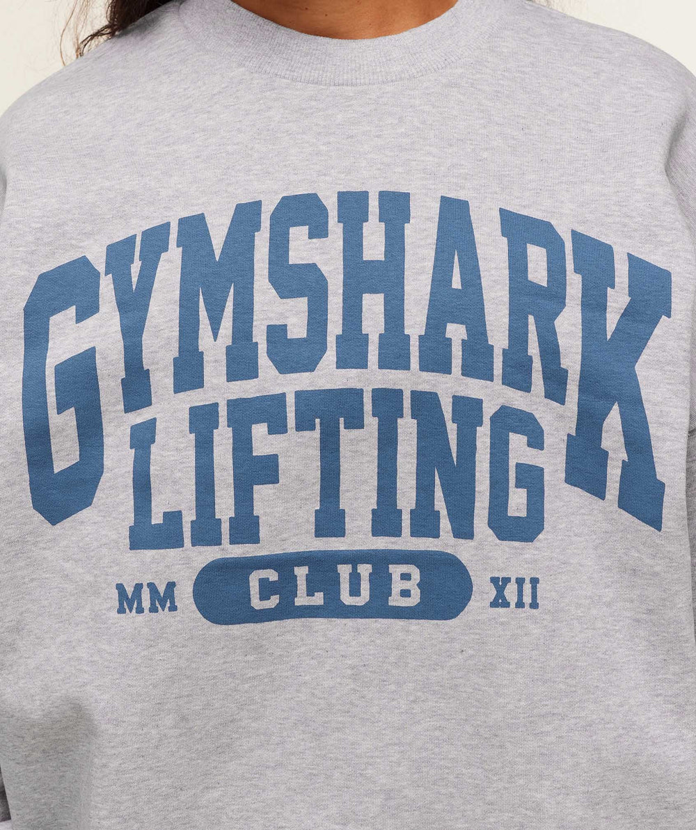 Lifting Club Graphic Oversized Crew Neck Light Grey Core Marl