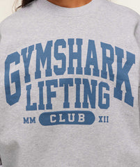 Lifting Club Graphic Oversized Crew Neck Light Grey Core Marl