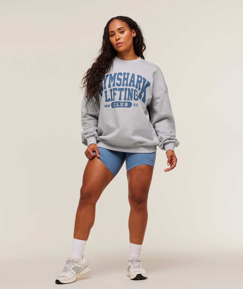 Lifting Club Graphic Oversized Crew Neck Light Grey Core Marl