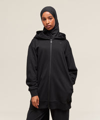 Covered Longline Zip Up Hoodie Black