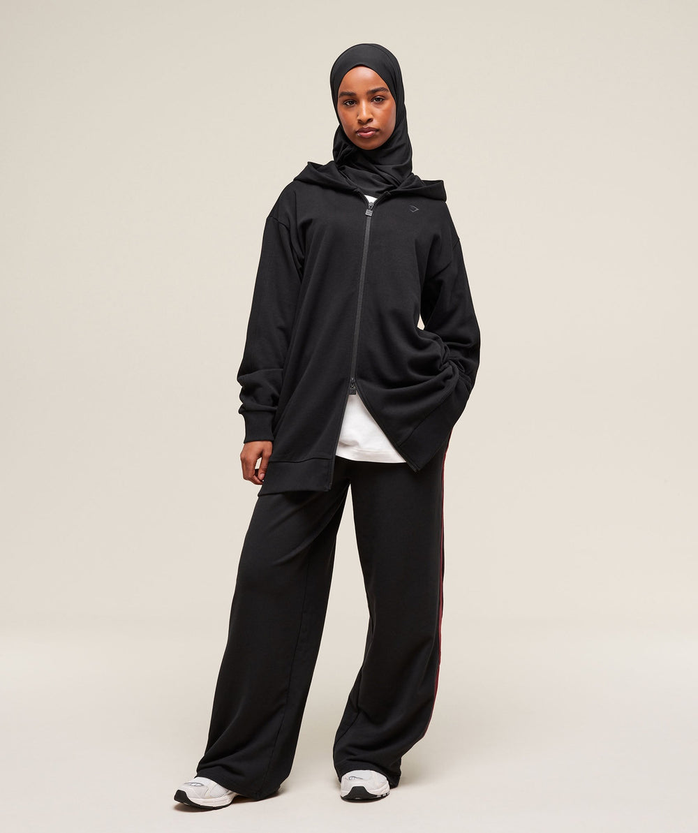 Covered Longline Zip Up Hoodie Black