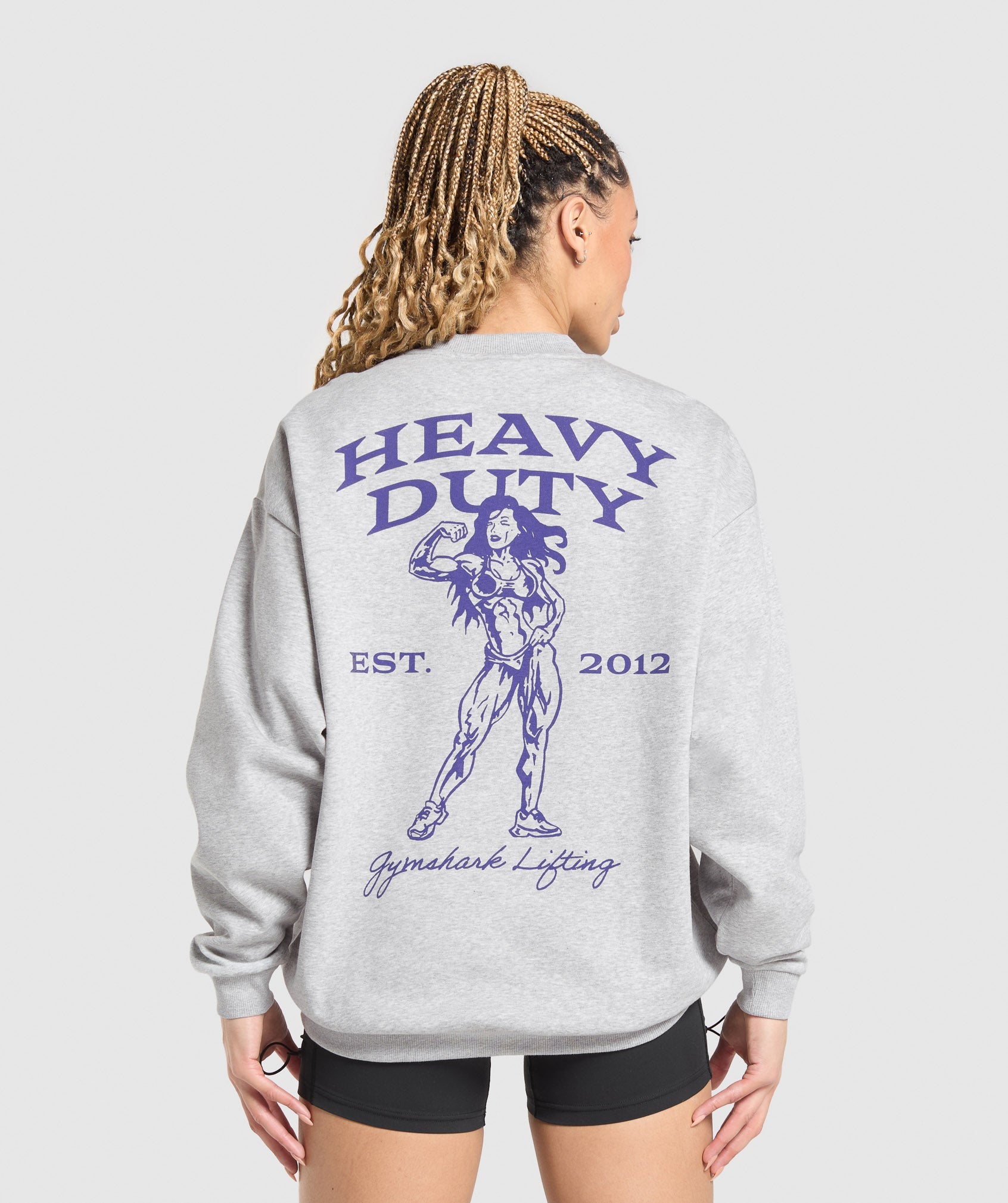 Heavy Duty Graphic Oversized Pullover Light Grey Core Marl