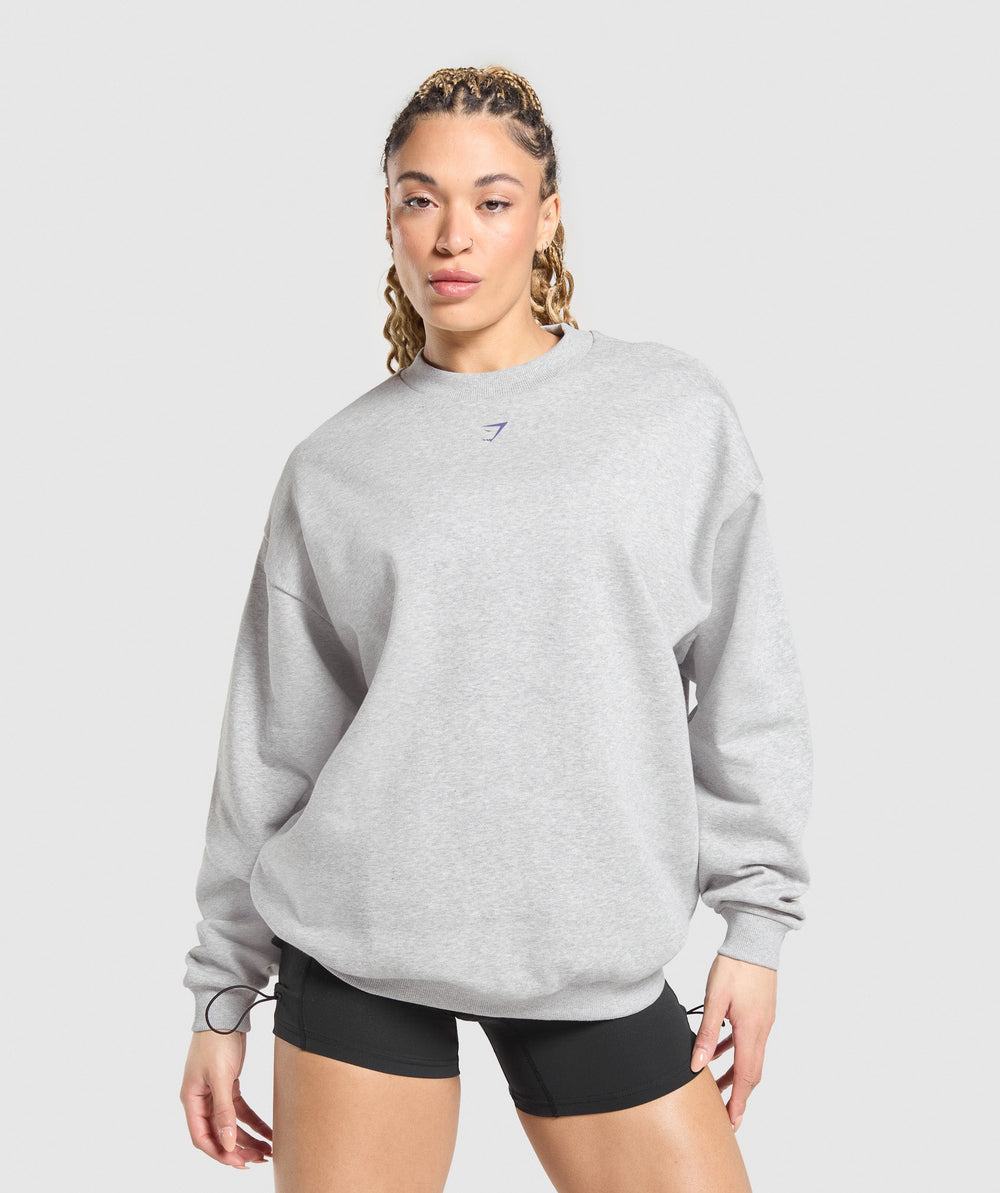 Heavy Duty Graphic Oversized Pullover Light Grey Core Marl