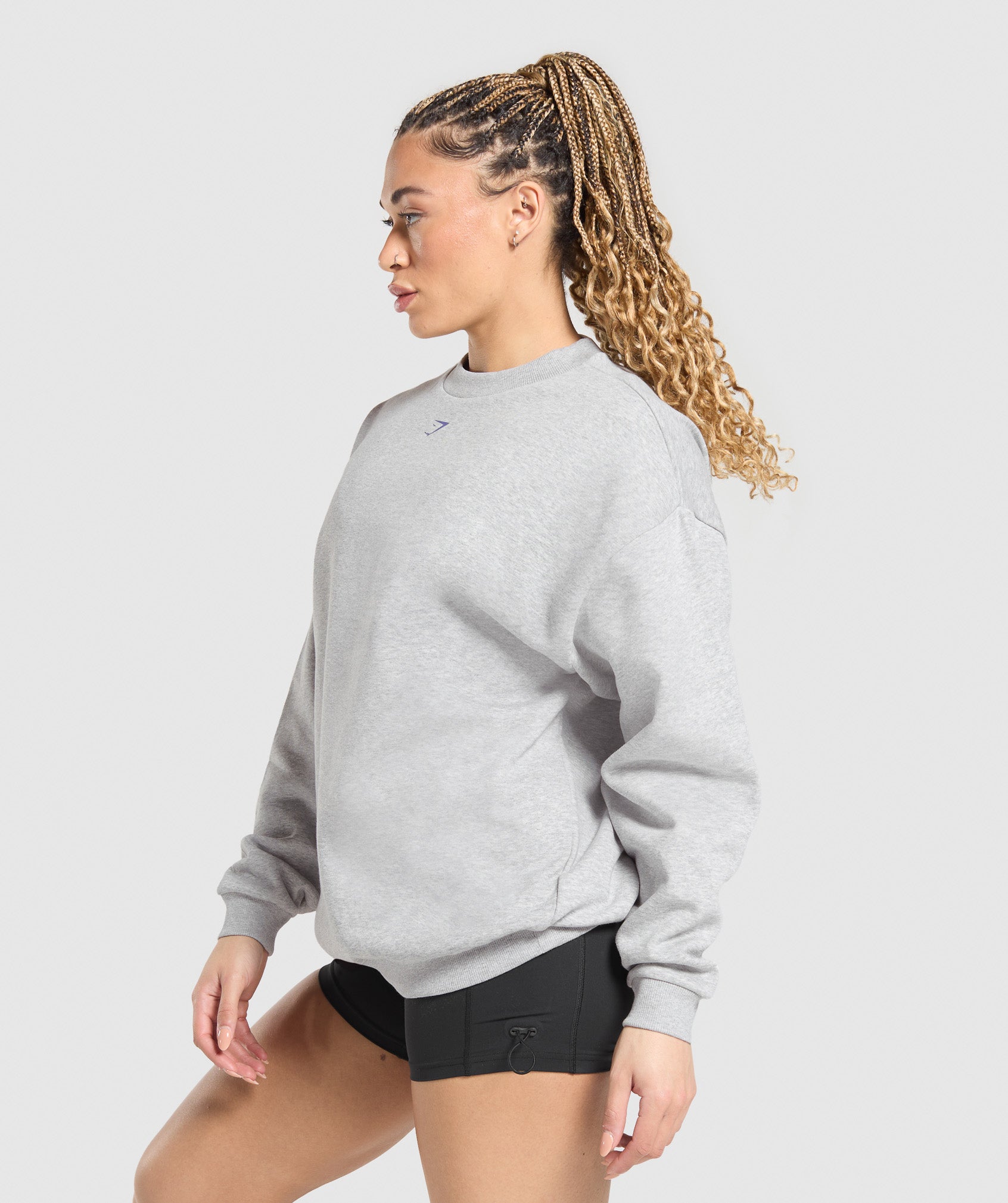 Heavy Duty Graphic Oversized Pullover Light Grey Core Marl