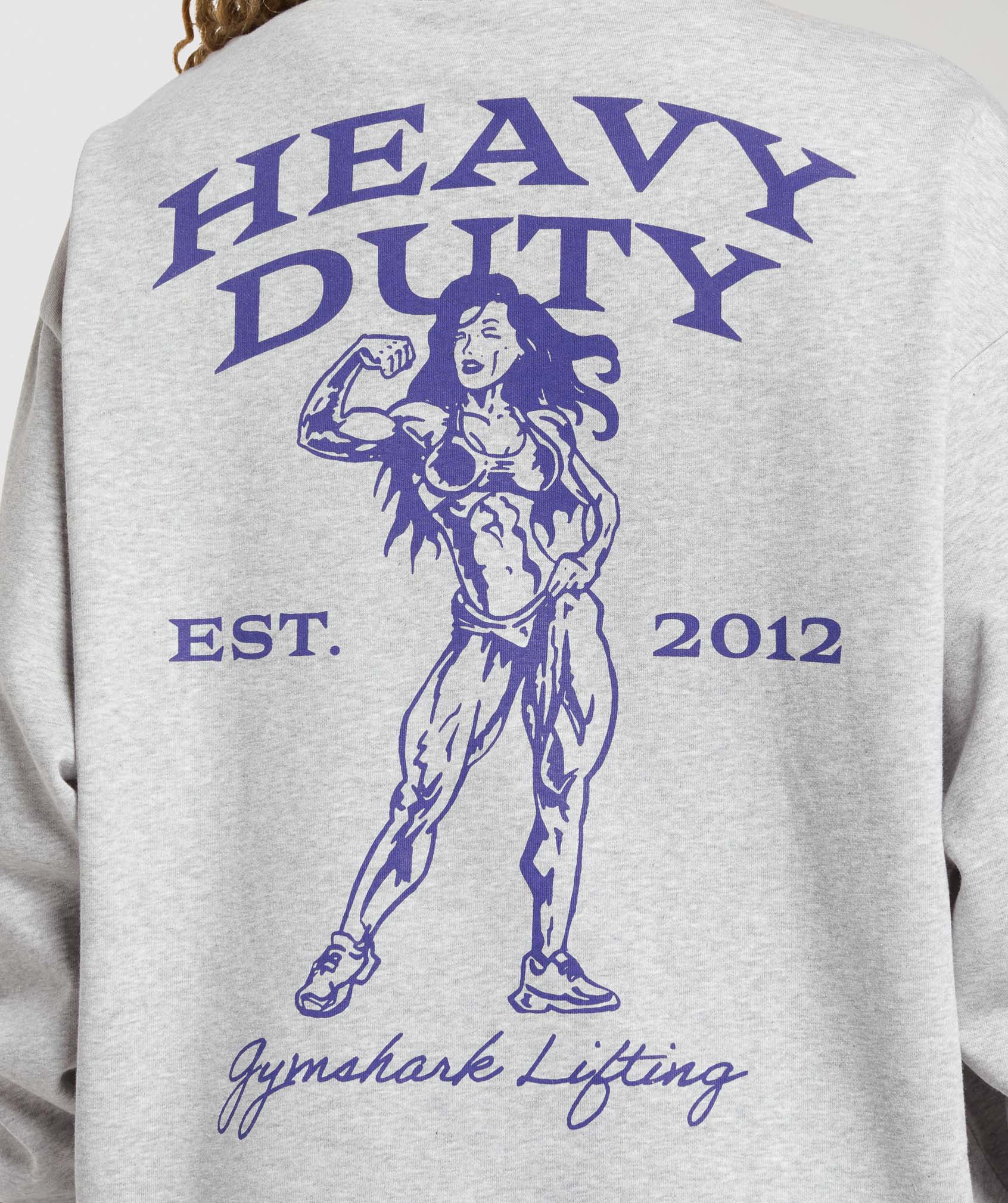 Heavy Duty Graphic Oversized Pullover Light Grey Core Marl