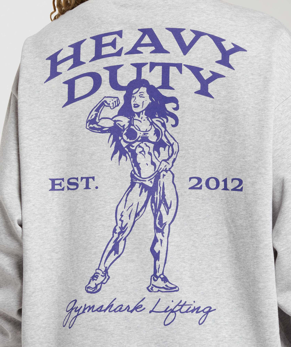 Heavy Duty Graphic Oversized Pullover Light Grey Core Marl