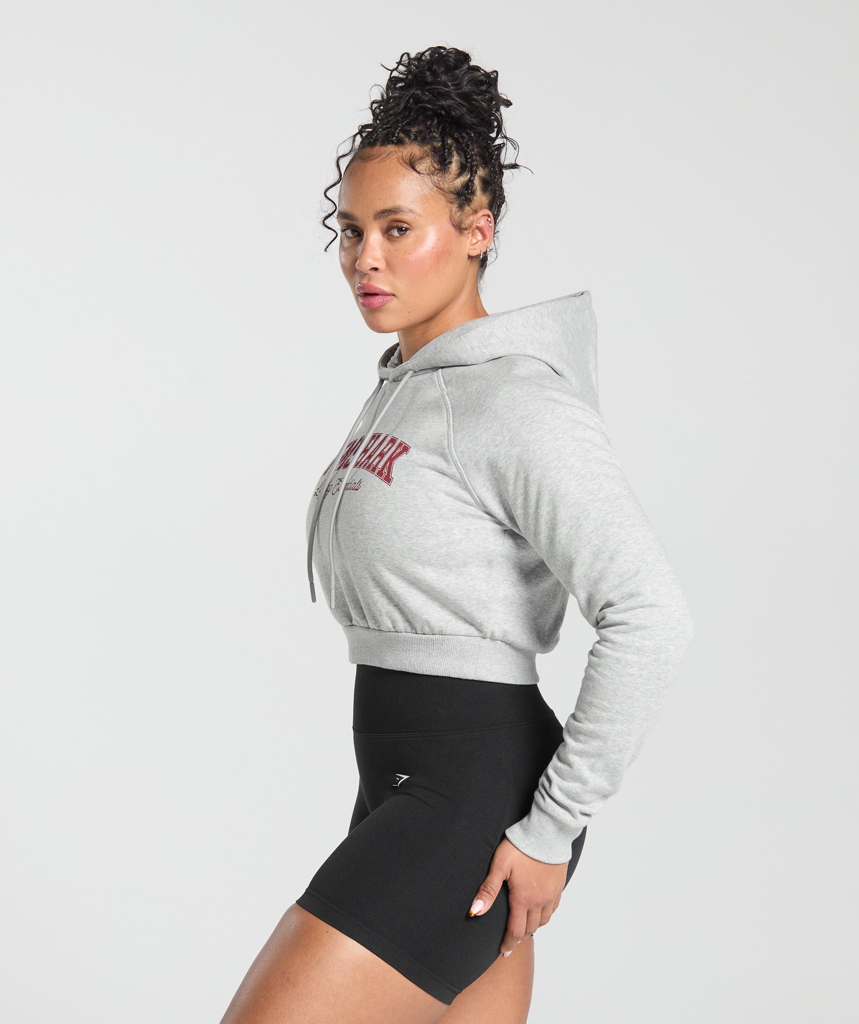 Lifting Essentials Graphic Cropped Hoodie Light Grey Core Marl