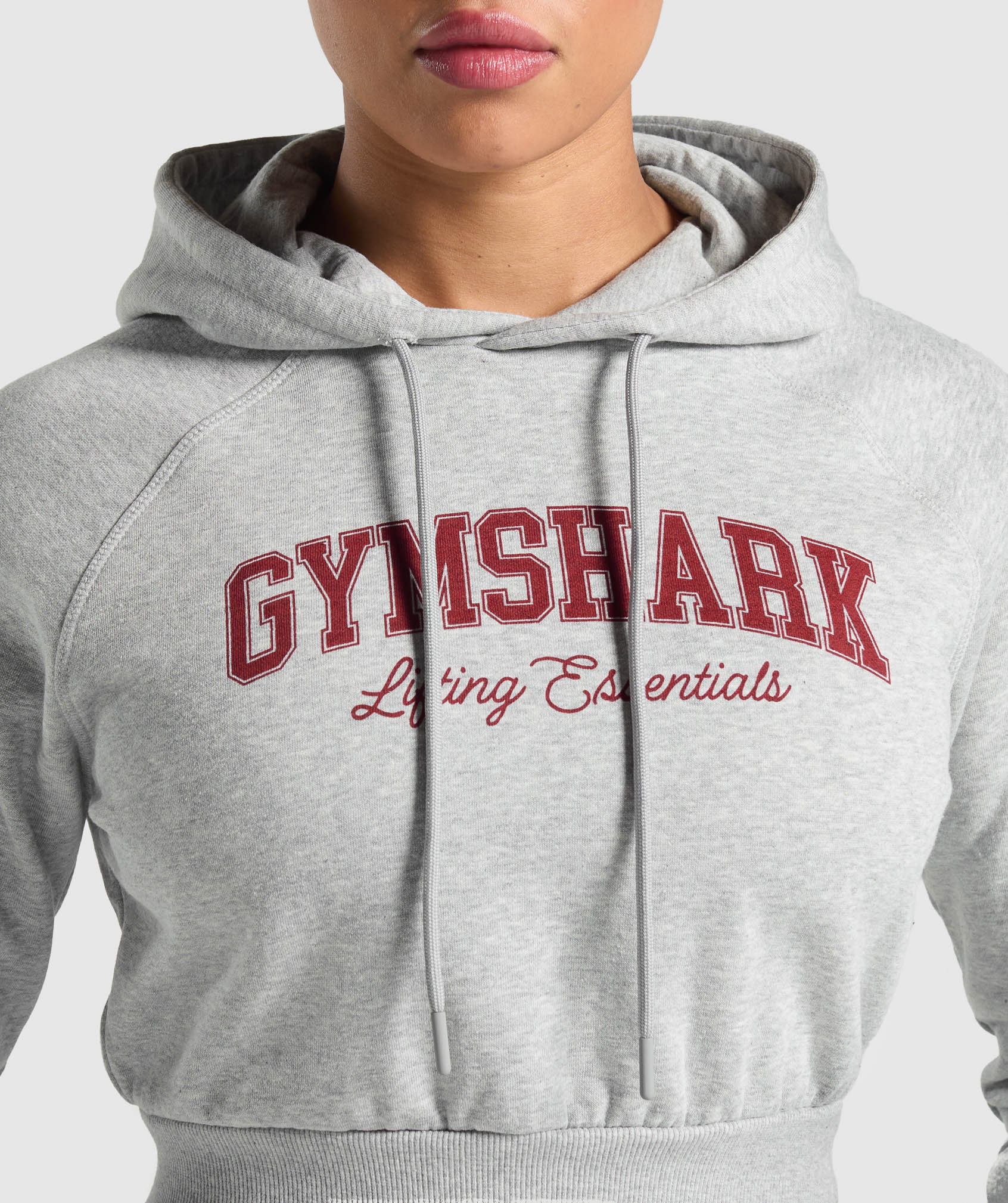 Lifting Essentials Graphic Cropped Hoodie Light Grey Core Marl