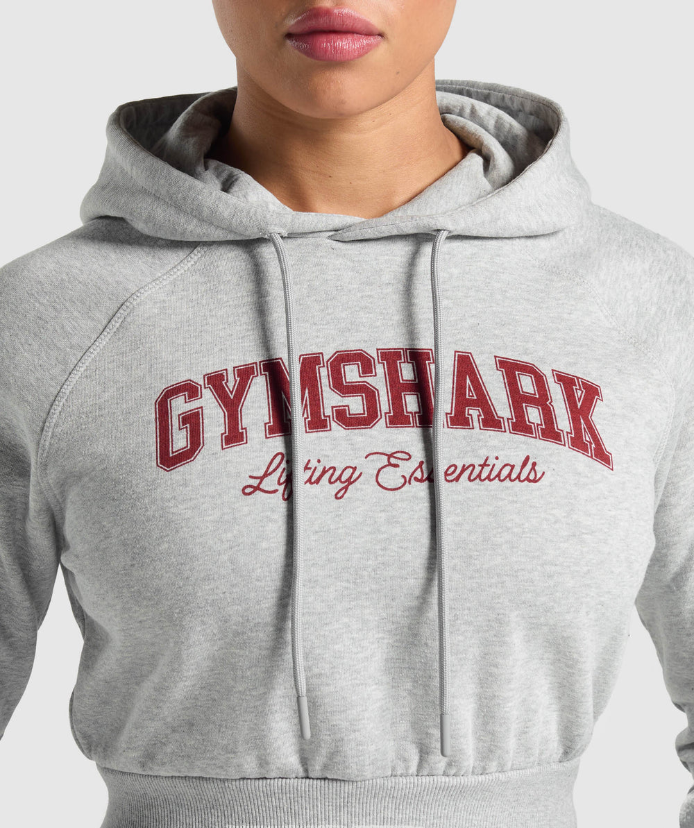 Lifting Essentials Graphic Cropped Hoodie Light Grey Core Marl