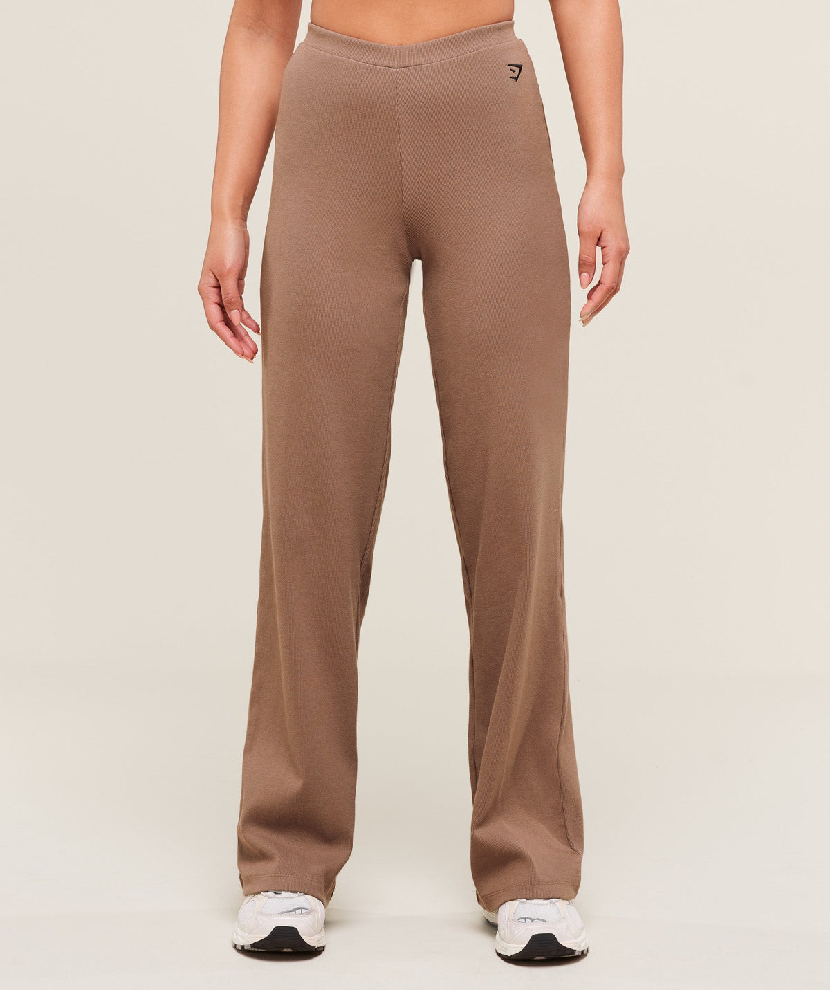 Ribbed Cotton Straight Leg Pants Mocha Mauve/Black