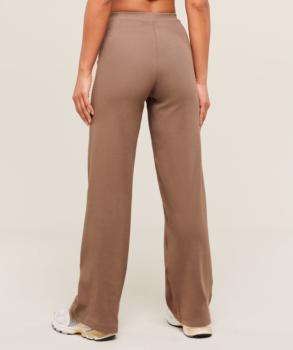 Ribbed Cotton Straight Leg Pants Mocha Mauve/Black