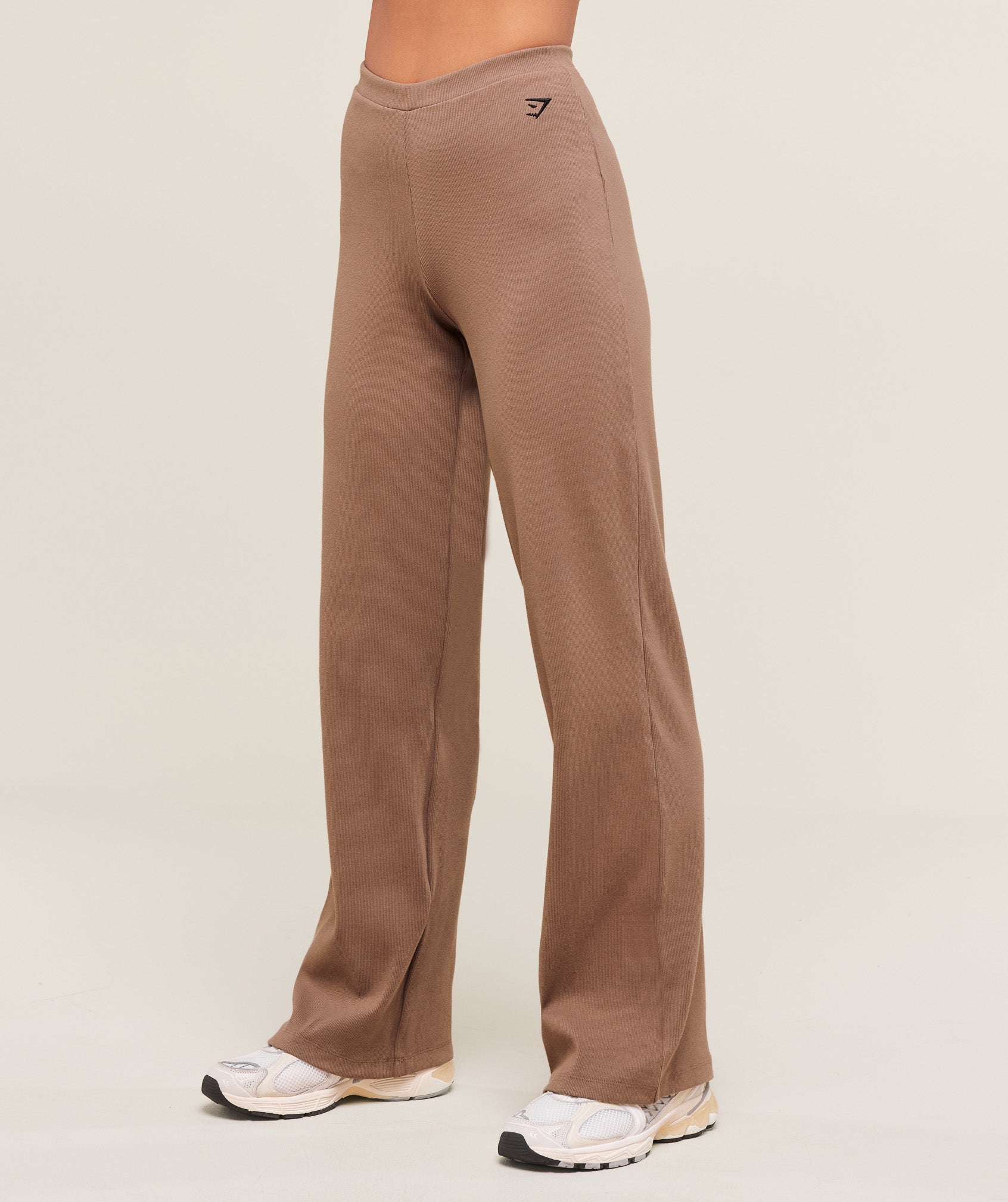 Ribbed Cotton Straight Leg Pants Mocha Mauve/Black