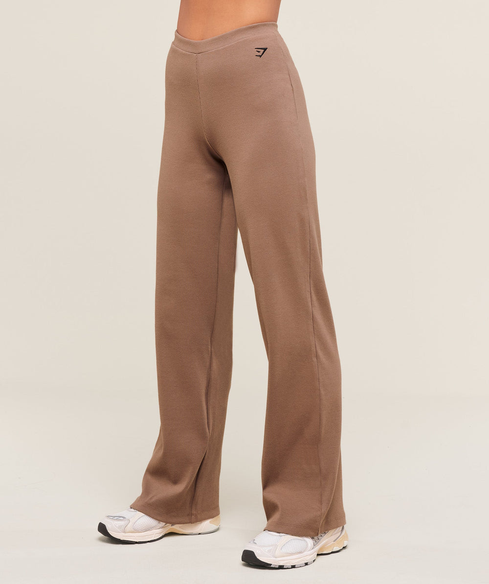 Ribbed Cotton Straight Leg Pants Mocha Mauve/Black