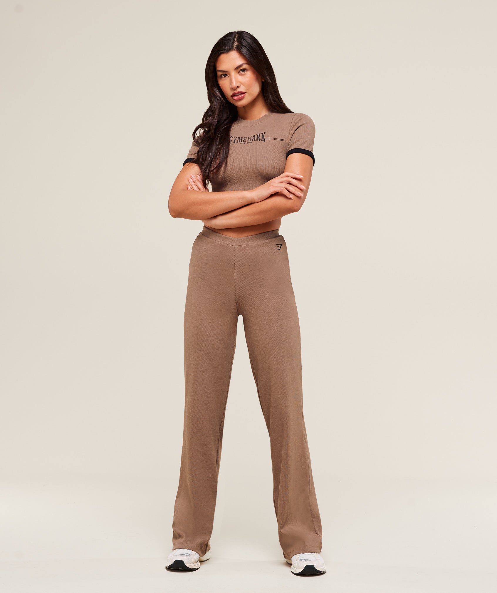 Ribbed Cotton Straight Leg Pants Mocha Mauve/Black