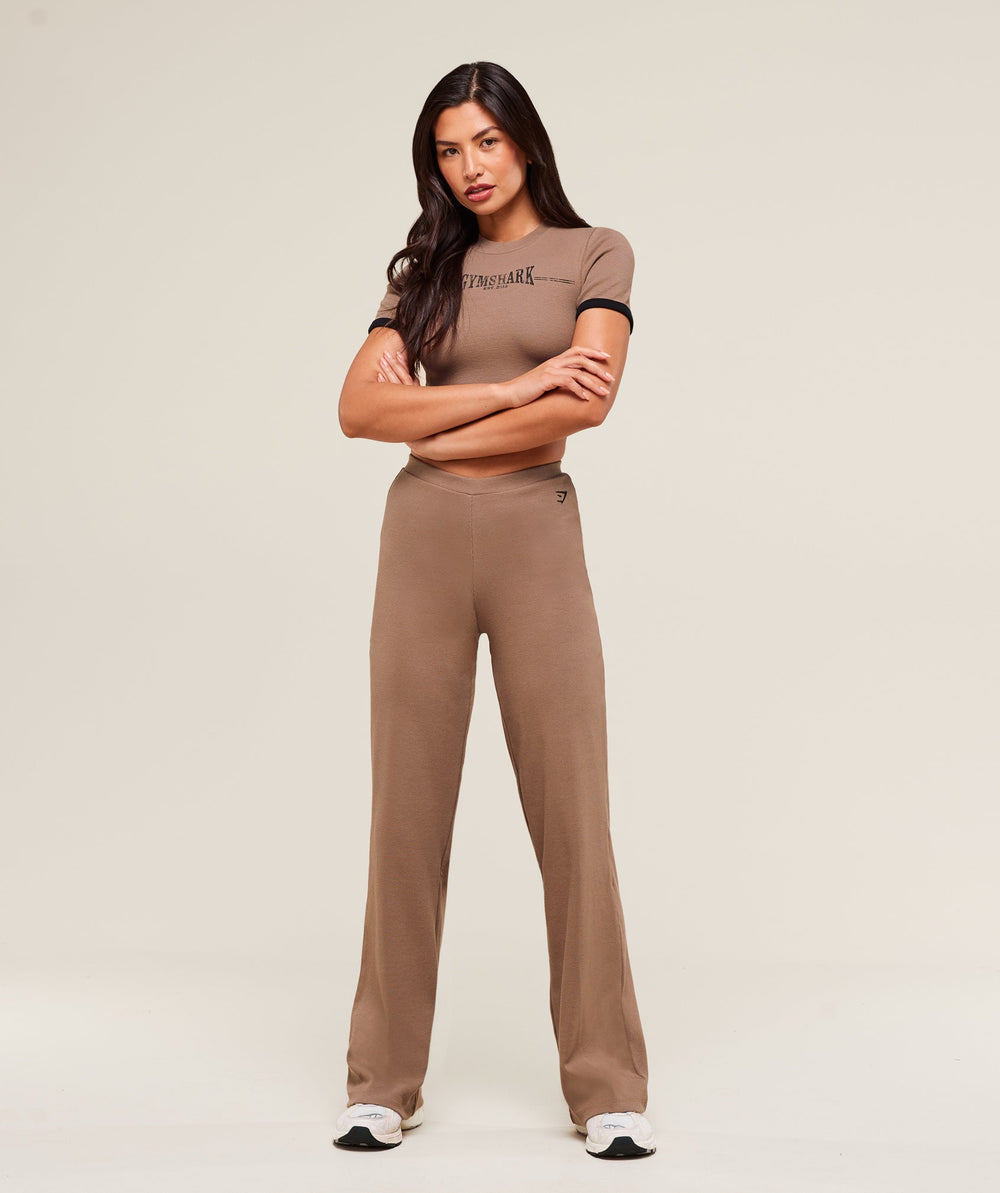 Ribbed Cotton Straight Leg Pants Mocha Mauve/Black
